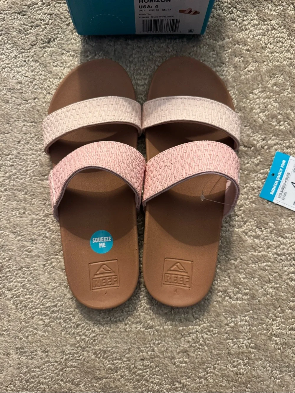 Reef Kids Banded Horizon Pink and Cream Slide Sandals